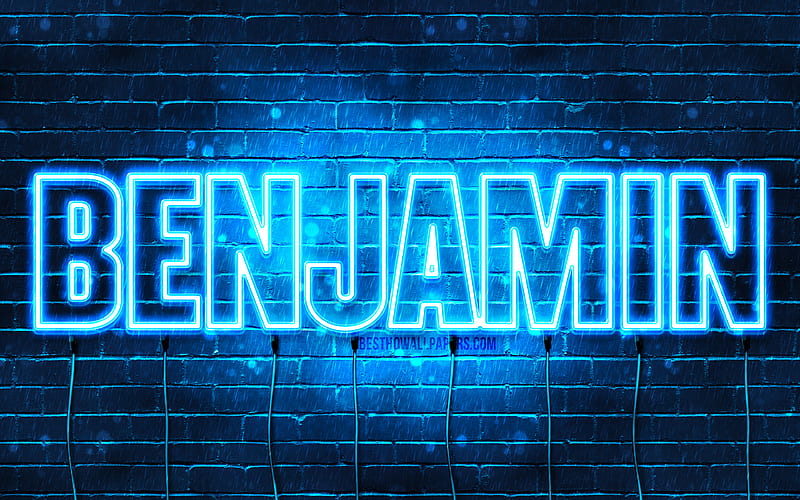 Benjamin with names, horizontal text, Benjamin name, blue neon lights, with Benjamin name, HD wallpaper