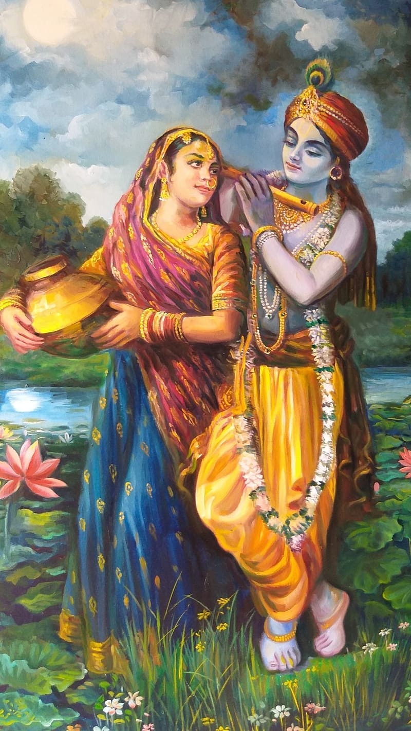 Radha Krishna Ji, Painting Work, art work, lord, god, kanha, HD phone wallpaper