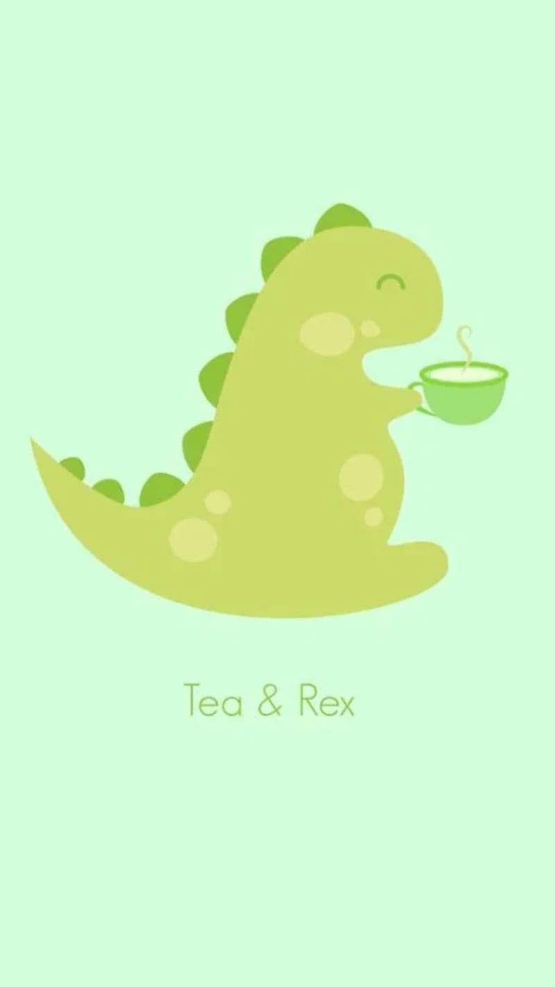 Tea and rex, dino, dinos, dinosaur, dinosaurs, green, HD phone wallpaper