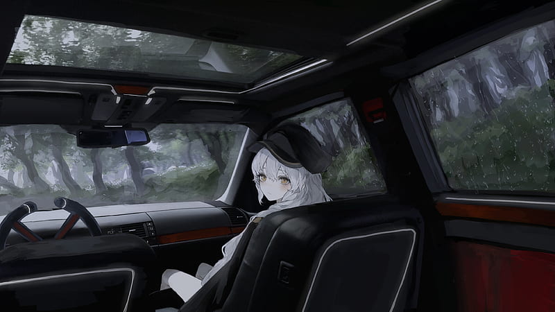 anime girl, gothic, white hair, raining, hat, Anime, HD wallpaper
