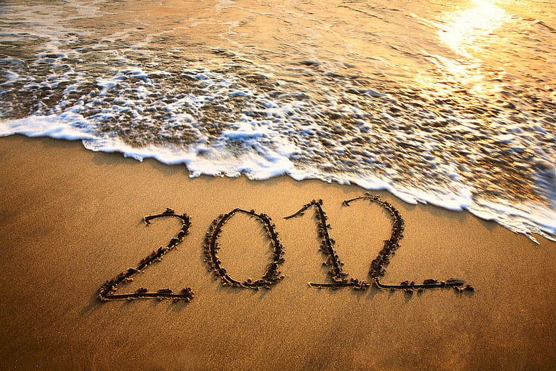 Happy 2012, ocean, 2012, shine, bonito, new year, suds, beach, sunrays, sand, water, peaceful, writing, HD wallpaper