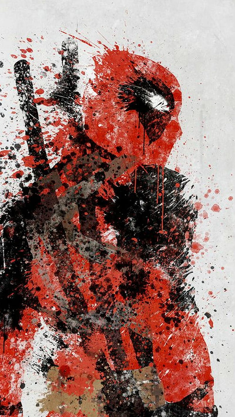 Deadpool, abstract, black, blood, cool, dead, hero, ink, pool, red, wade, wilson, HD phone wallpaper