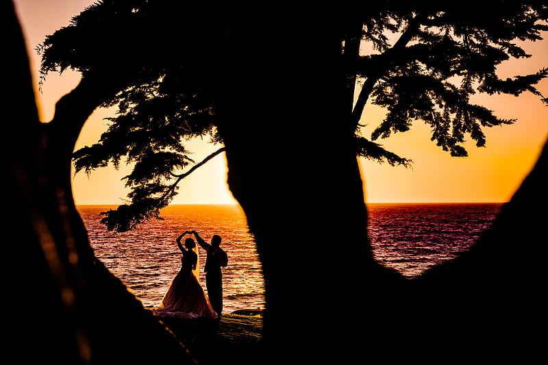Weeding Couple Beach Silhouette, weeding-couple, couple, love, heart, beach, silhouette, HD wallpaper
