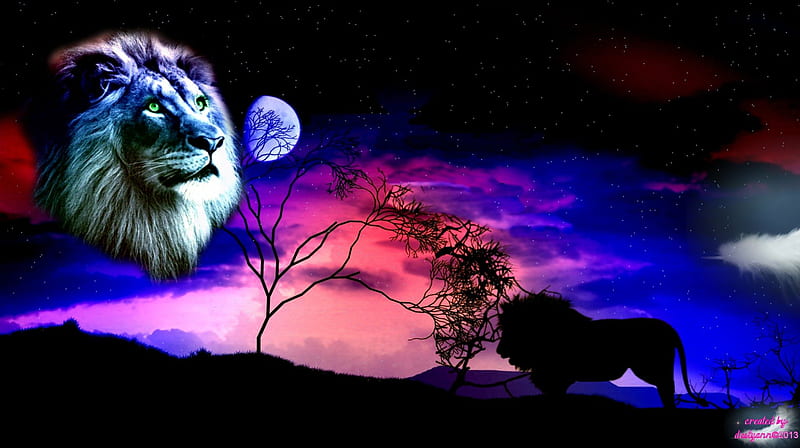 LION KING, Colorful, Lion, Tree, Fantasy, Night, HD wallpaper | Peakpx