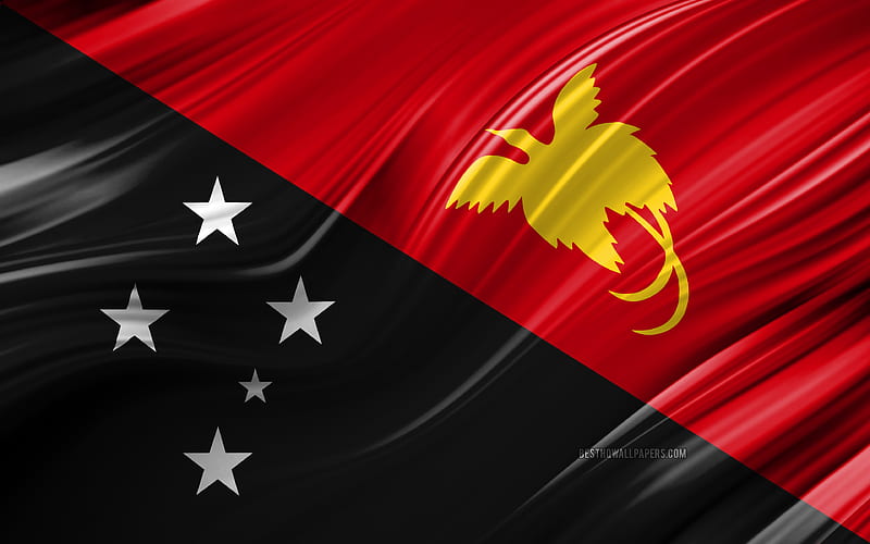 Papua New Guinea flag, Oceanian countries, 3D waves, Flag of Papua New Guinea, national symbols, Papua New Guinea 3D flag, art, Oceania, Papua New Guinea, HD wallpaper