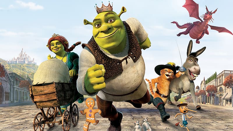 Shrek, Puss In Boots, Movie, Shrek The Third, Shrek (Character), Donkey (Shrek), Princess Fiona, Pinocchio (Shrek), HD wallpaper