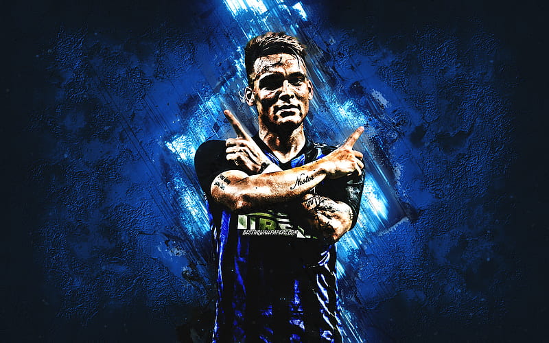 Lautaro Martinez, Inter Milan FC, forward, blue stone, portrait, famous footballers, football, argentinian footballers, Internazionale FC, grunge, Serie A, Italy, HD wallpaper