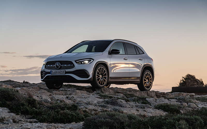 Mercedes-Benz GLA, 2020, 4MATIC, front view, exterior, white crossover, new white GLA, german cars, GLA-Class, AMG Line, Mercedes, HD wallpaper