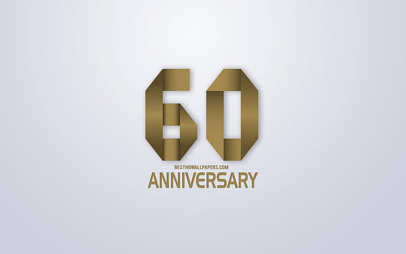 60th Anniversary, Anniversary golden origami Background, creative art, 60 Years Anniversary, gold origami letters, 60th Anniversary sign, Anniversary Background, HD wallpaper