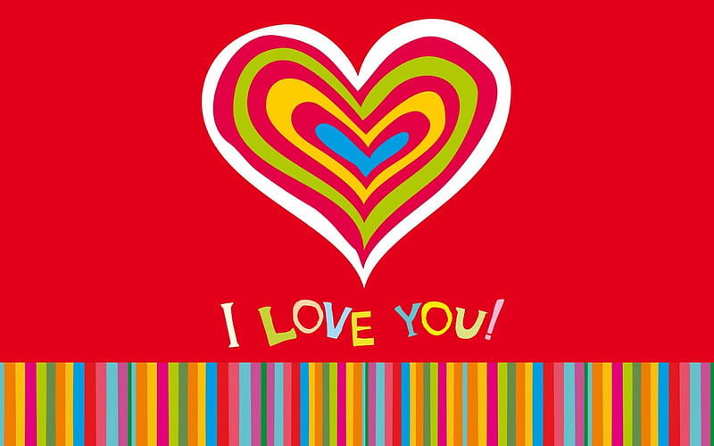 I love you!, red, colorful, love, heart, texture, valentine, word, card, HD wallpaper