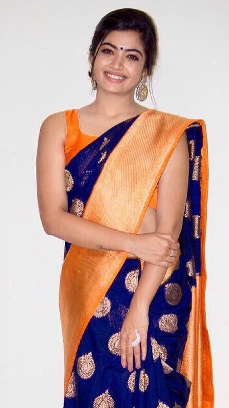 Rashmika, cute, smiling, saree, HD phone wallpaper | Peakpx