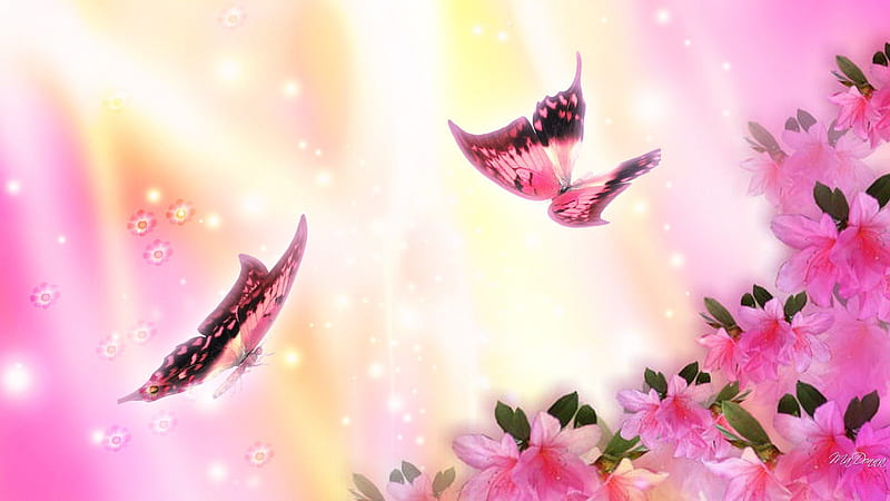 Butterfly Magic Shine, summer, flowers, shine, spring, soft, butterflies, pink, sparkles, HD wallpaper