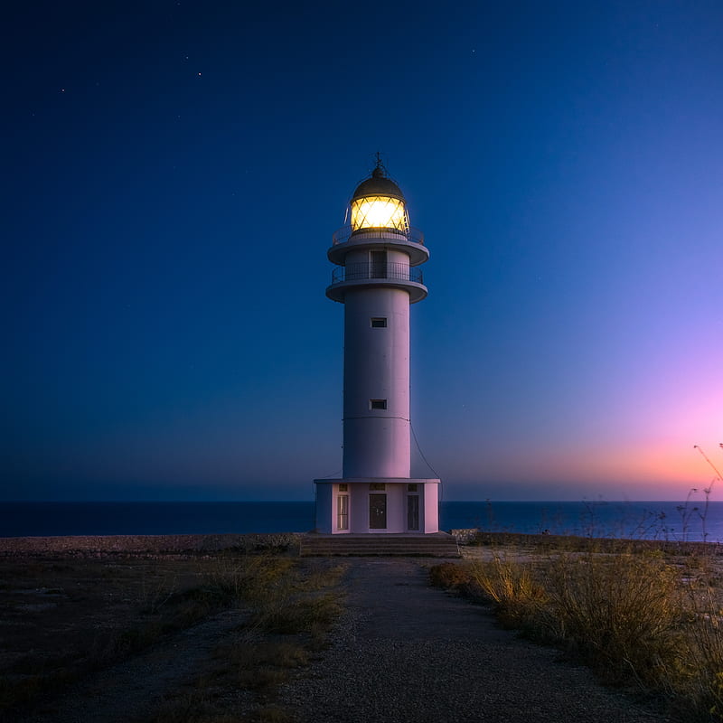 lighthouse, landscape, sea, horizon, HD phone wallpaper