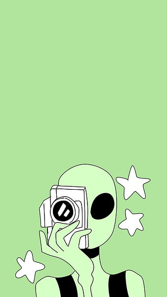 Concet, desenho, et, extraterrestre, papel de parede verde, HD wallpaper