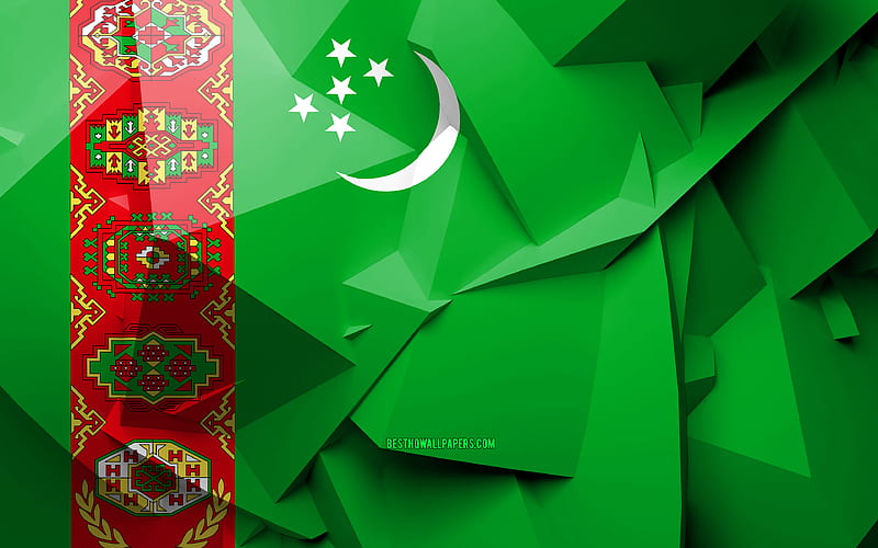 Flag of Turkmenistan, geometric art, Asian countries, Turkmenistan flag, creative, Turkmenistan, Asia, Turkmenistan 3D flag, national symbols, HD wallpaper