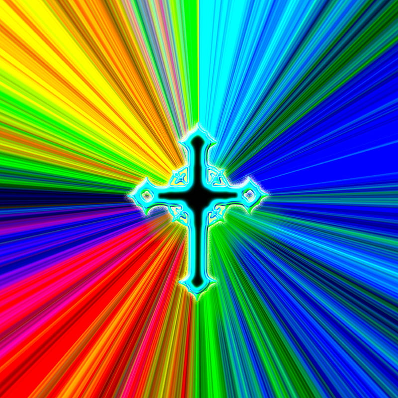 Rainbow Cross, abstract, acceptance, belief, church, god, heaven, jesus, spirituality, HD phone wallpaper