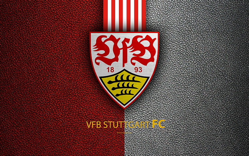 VfB Stuttgart FC German football club, Bundesliga, leather texture, emblem, logo, Stuttgart, Germany, German Football Championships, HD wallpaper