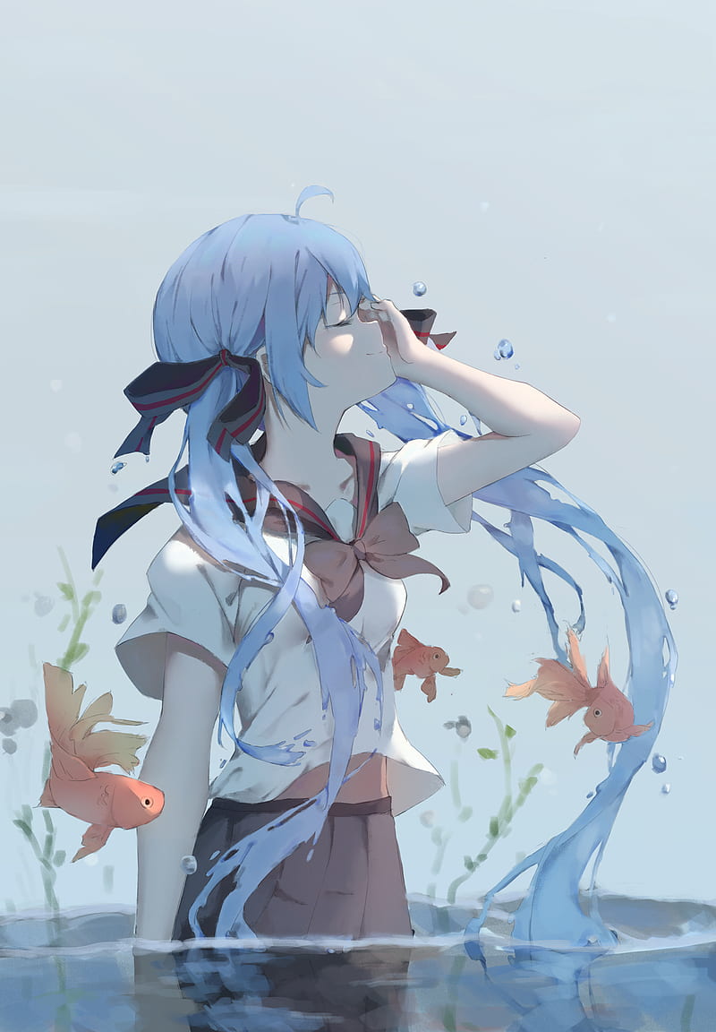anime, anime girls, blue hair, school uniform, HD phone wallpaper