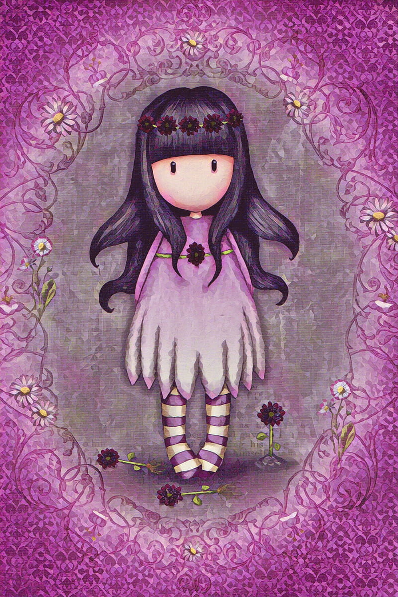 Flower Girl, cute, floral, gorjuss, pink, purple, santoro, HD phone wallpaper