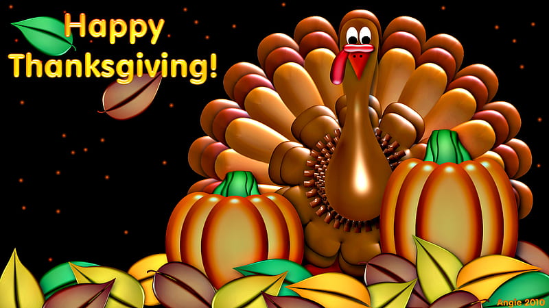 Happy Thanksgiving Turkey, autumn, leaves, bird, holiday, turkey, pumpkin, thanksgiving, HD wallpaper