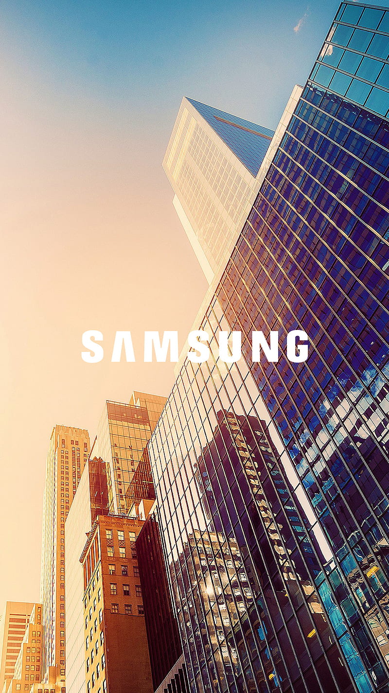 Samsung Skyscraper, 2018, brands, building, logos, minimal, phones, samsung, technology, HD phone wallpaper