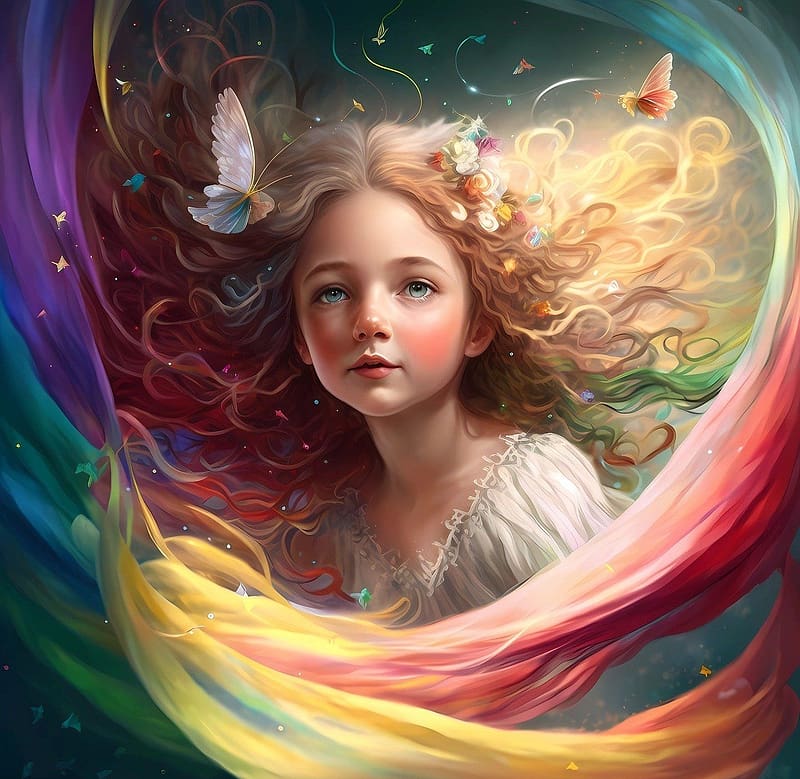 Color portrait of a girl, portre, szines, szivarvany, lany, szepseg, haj, HD wallpaper