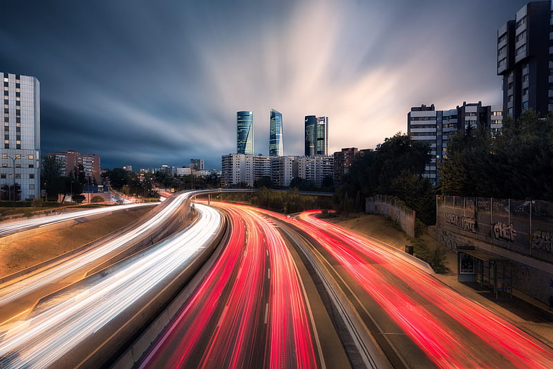 graphy, Time-lapse, Building, Highway, Madrid, Spain, Time-Lapse, HD wallpaper