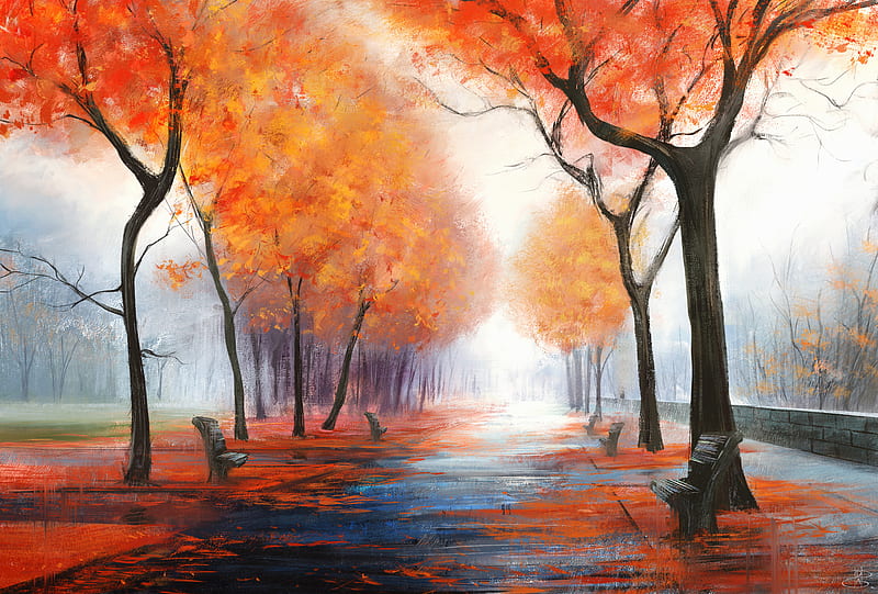 Autumn Park Digital Art , autumn, park, artist, artwork, digital-art, HD wallpaper