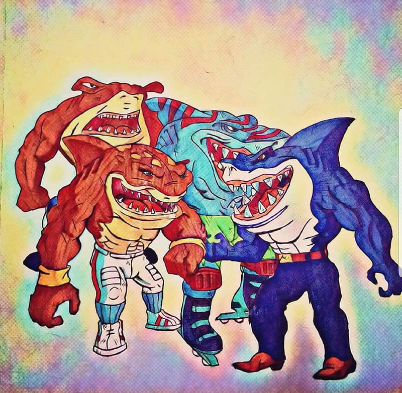 Street Sharks, art, classic, colorful, drawing, league, shark, team, HD