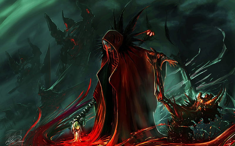 Mage of Death, red, art, fantasy, green, dark, Randi Toroni, game, HD ...