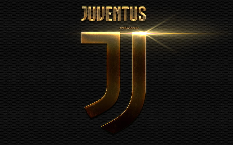 Juventus FC, gold metal logo, Italian football club, new emblem, neon light, metal mesh texture, Turin, Italy, Serie A, Juve, HD wallpaper