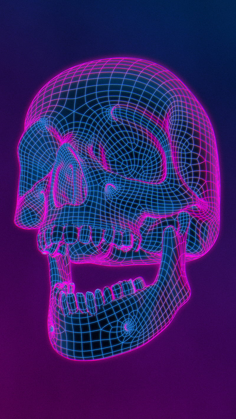 Skull, Synthwave, blue, higgsas, outrun, purple, retro, vaporwave, HD phone wallpaper