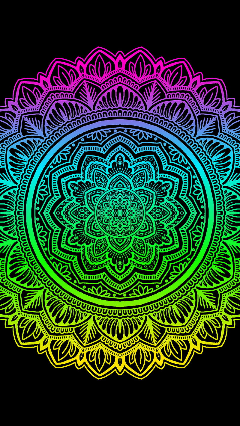 Bright Neon Mandala, flower, rainbow, zentangle, HD phone wallpaper | Peakpx