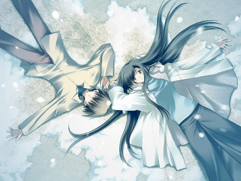 Anime Couple, pretty, snow, anime, couple, HD wallpaper