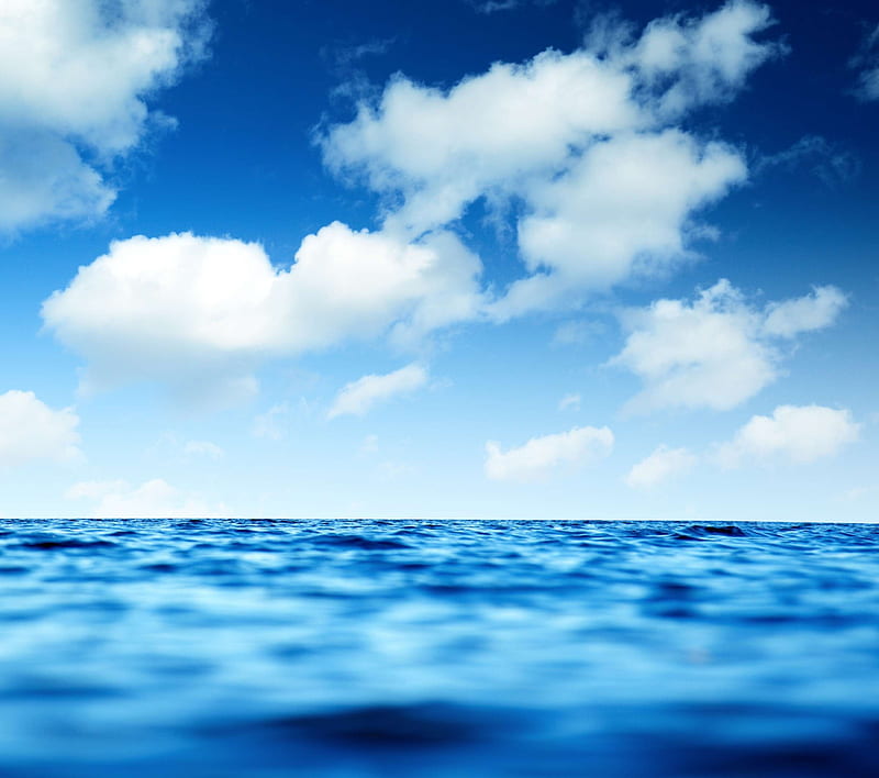 Ocean Horizon, blue, clouds, horizon, nature, ocean, sea, sky, waves, HD wallpaper