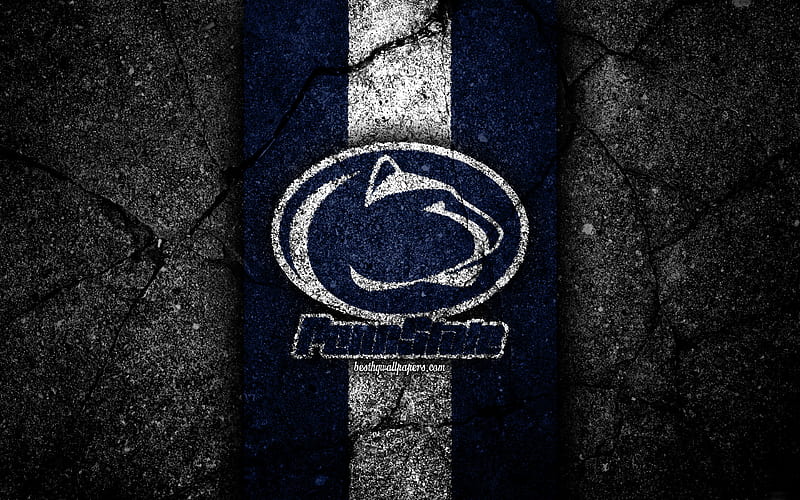 Penn State Nittany Lions american football team, NCAA, blue white stone, USA, asphalt texture, american football, Penn State Nittany Lions logo, HD wallpaper