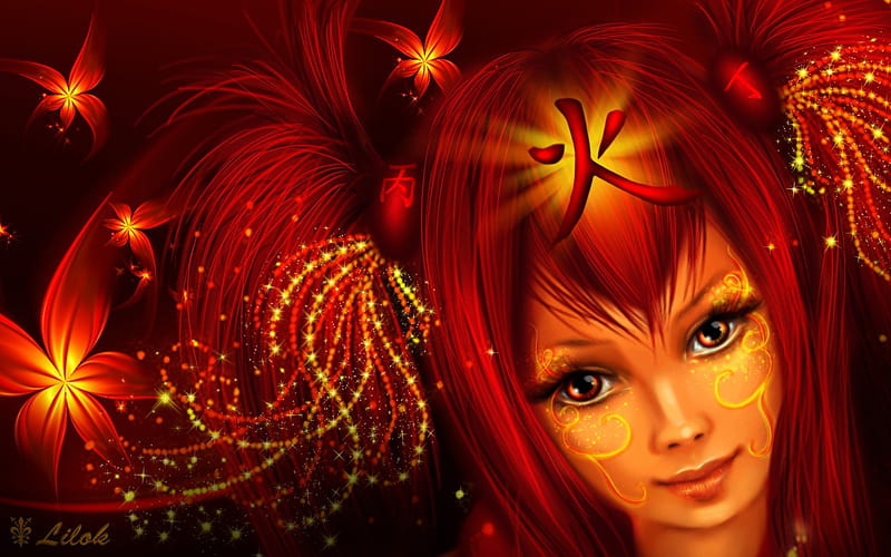 ✰FIAMMA is FIRE✰, pretty, wonderful, redhead, magic, sweet, Fiamma, sparkle, Mythology, flowers, beauty, Chinese, face, Wu Xing, lovely, tattoo, supernatural, lips, Fire, cute, eyes, red, colorful, glow, Anime, Philosophy, Manga, bonito, hair, Digital Media, amazing, female, composition, fantastic, colors, butterflies, Legend, 5 Elements, magical, Paintings, HD wallpaper