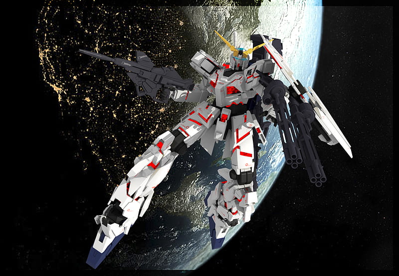 Destroy Mode (Unicorn Gundam), gundam, red, mecha, space, white, earth, HD  wallpaper | Peakpx