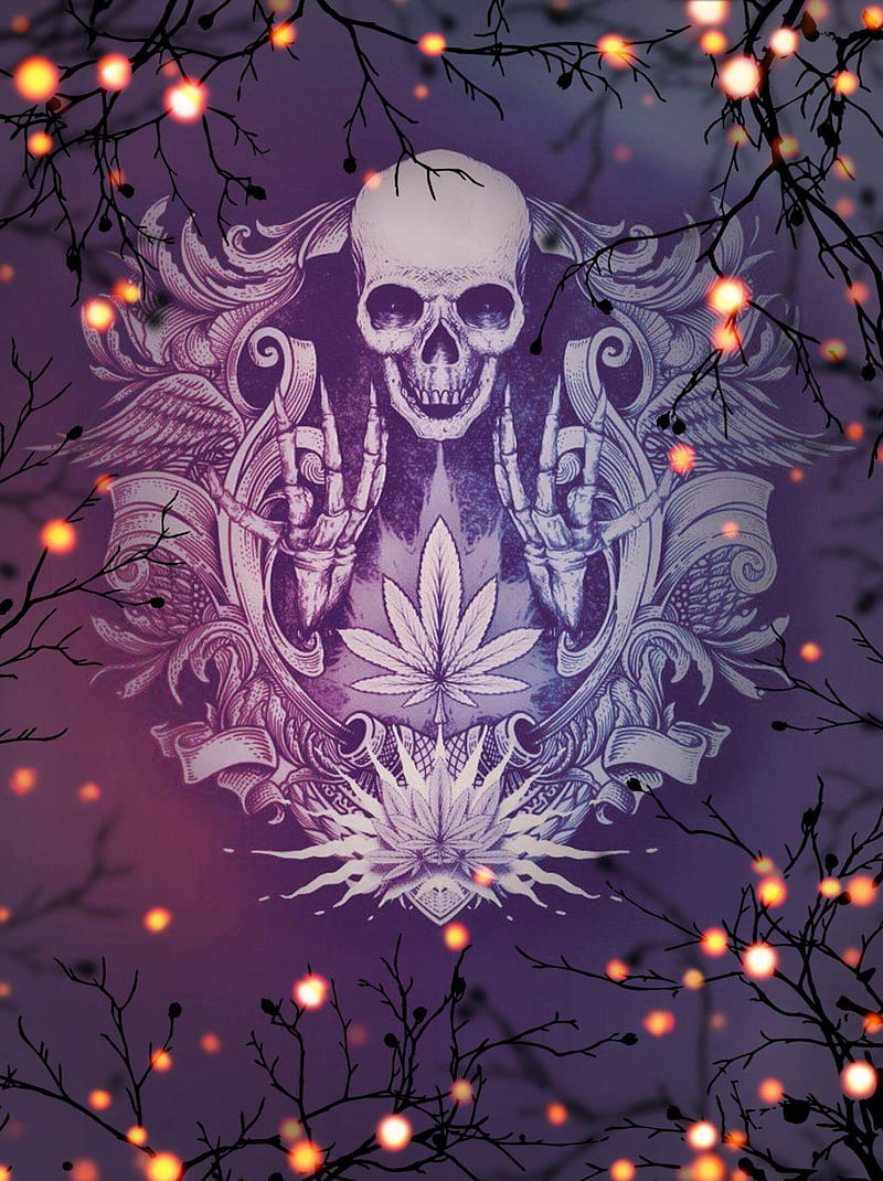 lit up, lights, marijuana, skeleton, skull, HD phone wallpaper