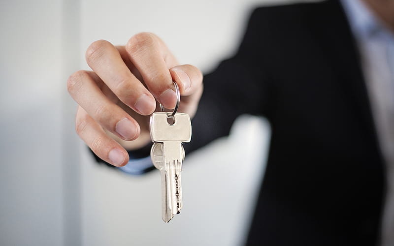 key in hand give key, business concepts, real estate, purchase of apartment, keys concepts, HD wallpaper