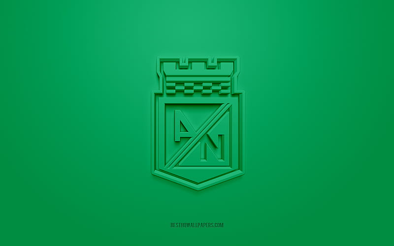 Atletico Nacional, creative 3D logo, green background, 3d emblem, Colombian football club, Categoria Primera A, Medellin, Colombia, 3d art, football, Atletico Nacional 3d logo, HD wallpaper
