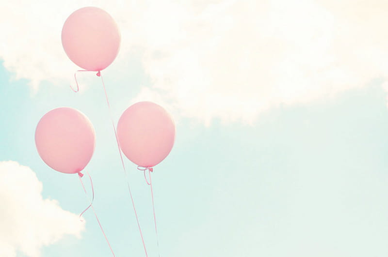 Pink balloons, three, sky, sunny, bright, day, girl, HD wallpaper