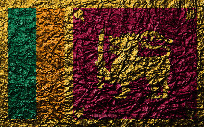 Flag of Sri Lanka stone texture, waves texture, Sri Lanka flag, national symbol, Sri Lanka, Asia, stone background, HD wallpaper