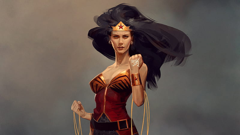 Wonder Woman Hair Flowing, wonder-woman, superheroes, artwork, HD wallpaper