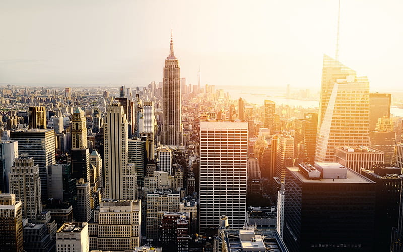 New York, skyscrapers, metropolis, sunset, evening, Empire State Building,  USA, HD wallpaper | Peakpx
