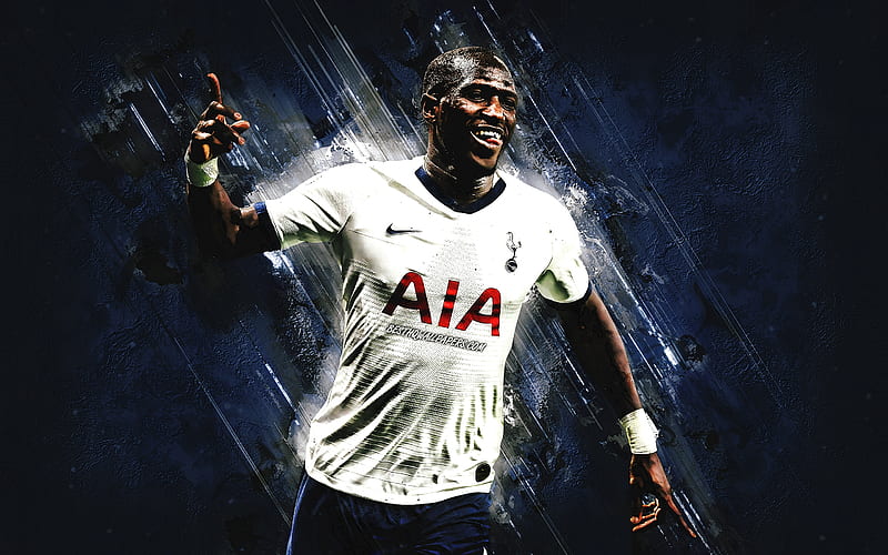 Moussa Sissoko, Tottenham Hotspur, French footballer, portrait, midfielder, blue stone background, Premier League, football, HD wallpaper