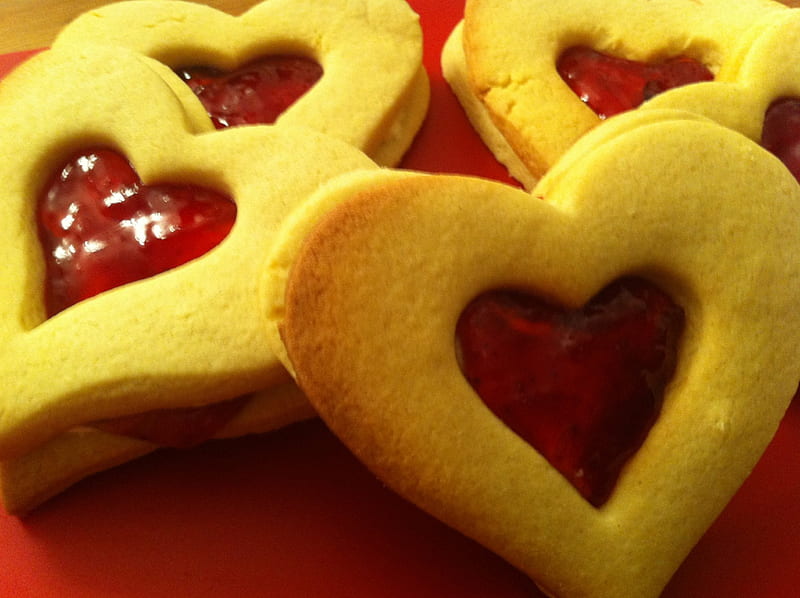 cookies hearts, cookies, jam, sweets, desserts, corazones, HD wallpaper