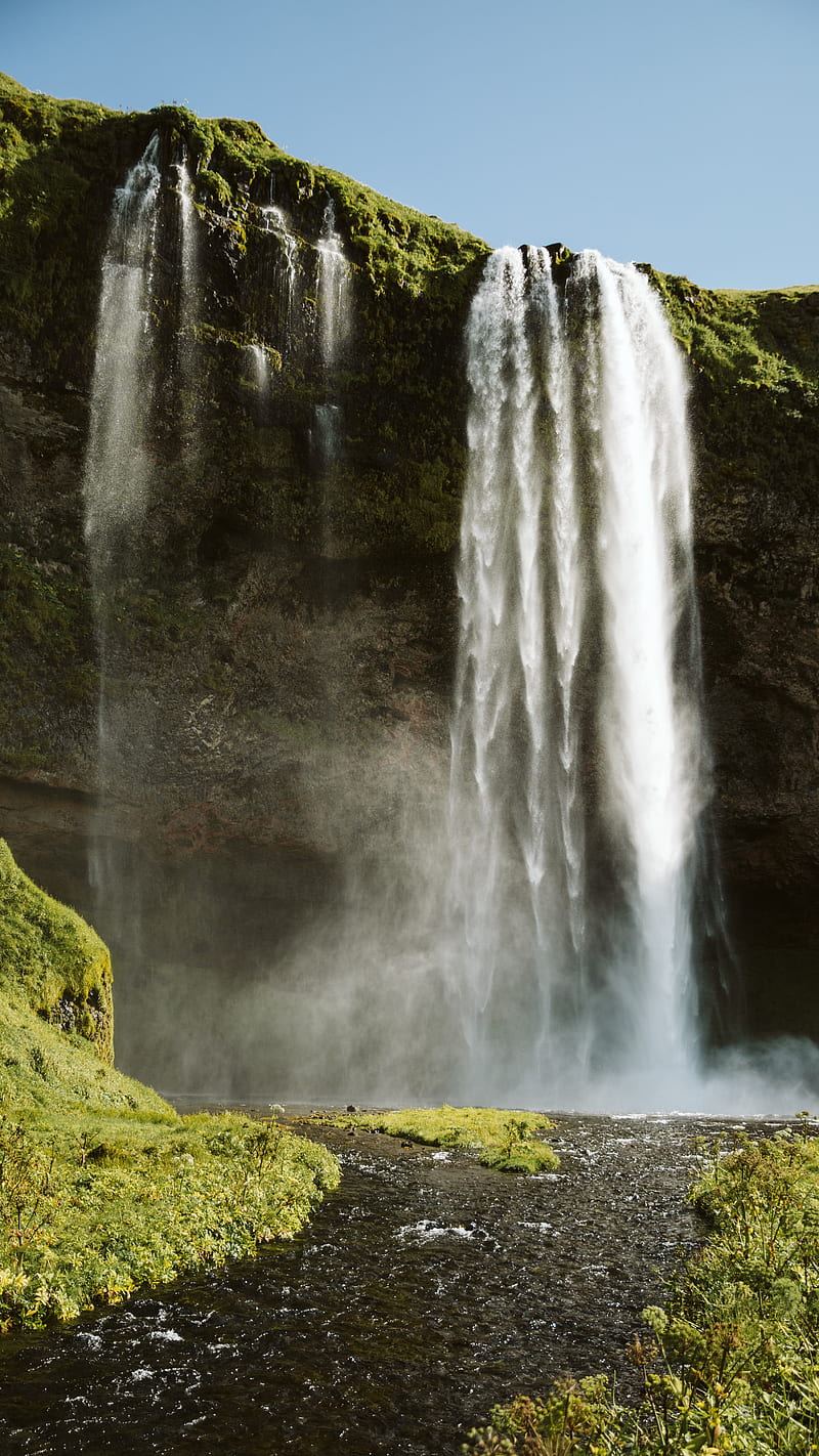 waterfall, cliff, rock, water, nature, HD phone wallpaper