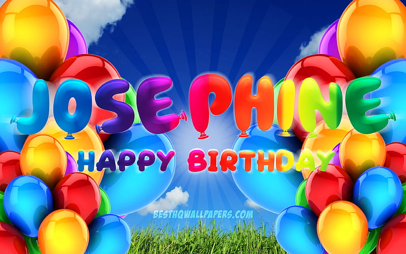 Josephine Happy Birtay cloudy sky background, popular german female names, Birtay Party, colorful ballons, Josephine name, Happy Birtay Josephine, Birtay concept, Josephine Birtay, Josephine, HD wallpaper