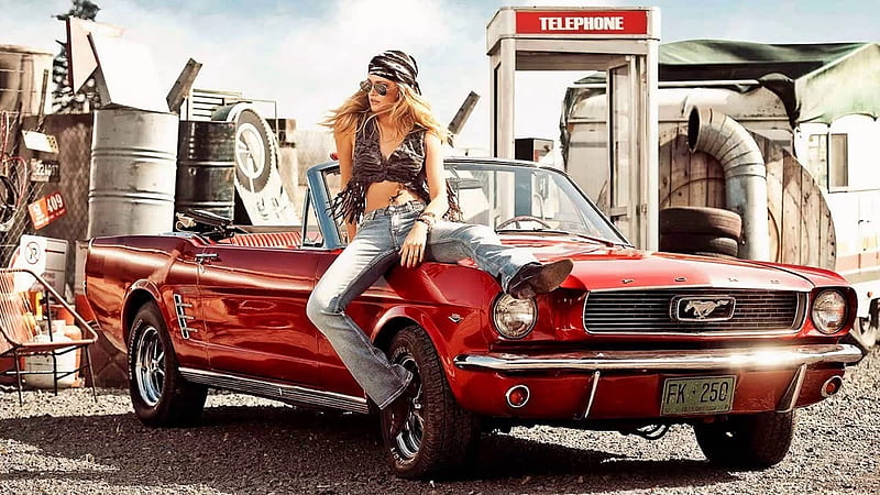 Mustang Convertible, red, mustang, ford, convertible, oldie, vintage, HD wallpaper